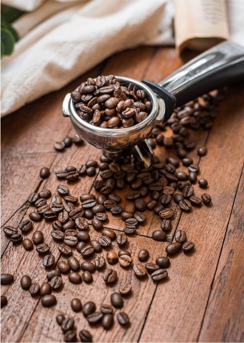 Kaffeebohnen im Siebträger als Teil einer abgestimmten Kaffeeversorgung